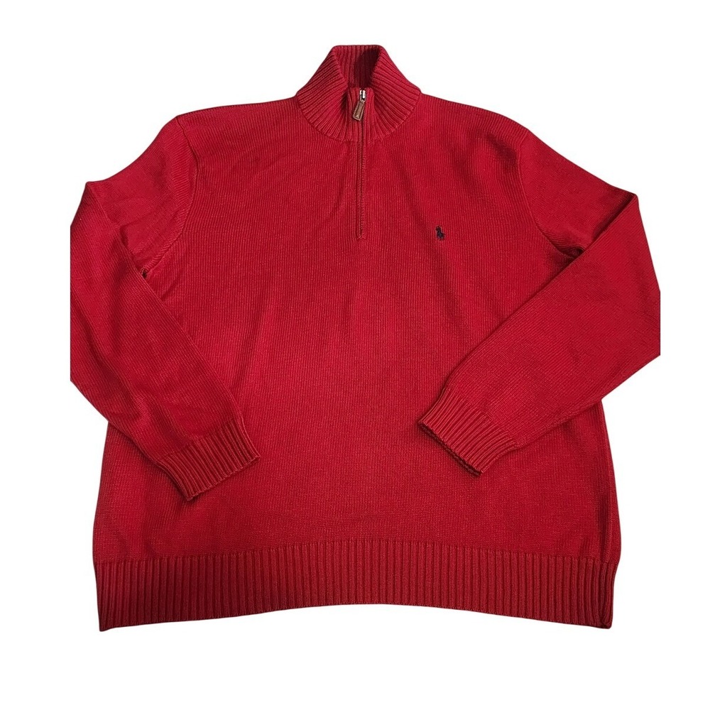 Polo Ralph Lauren Mens Sweater Red Blue Mock Neck 1/4 Zip Preppy Classic XL